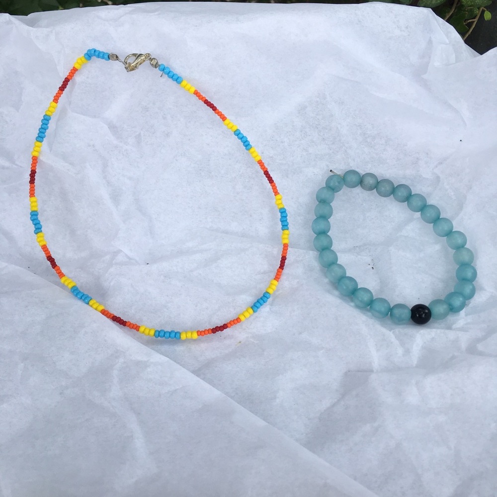Choker and beaded bracelet.